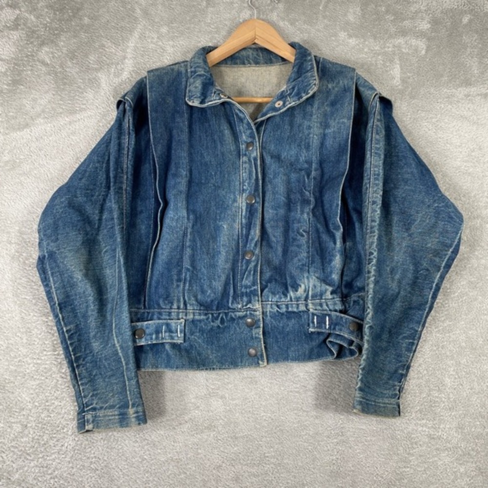 Vintage 70s‎ Denim Trucker Jacket Womens Medium Blue Pleated Western Boho Grunge